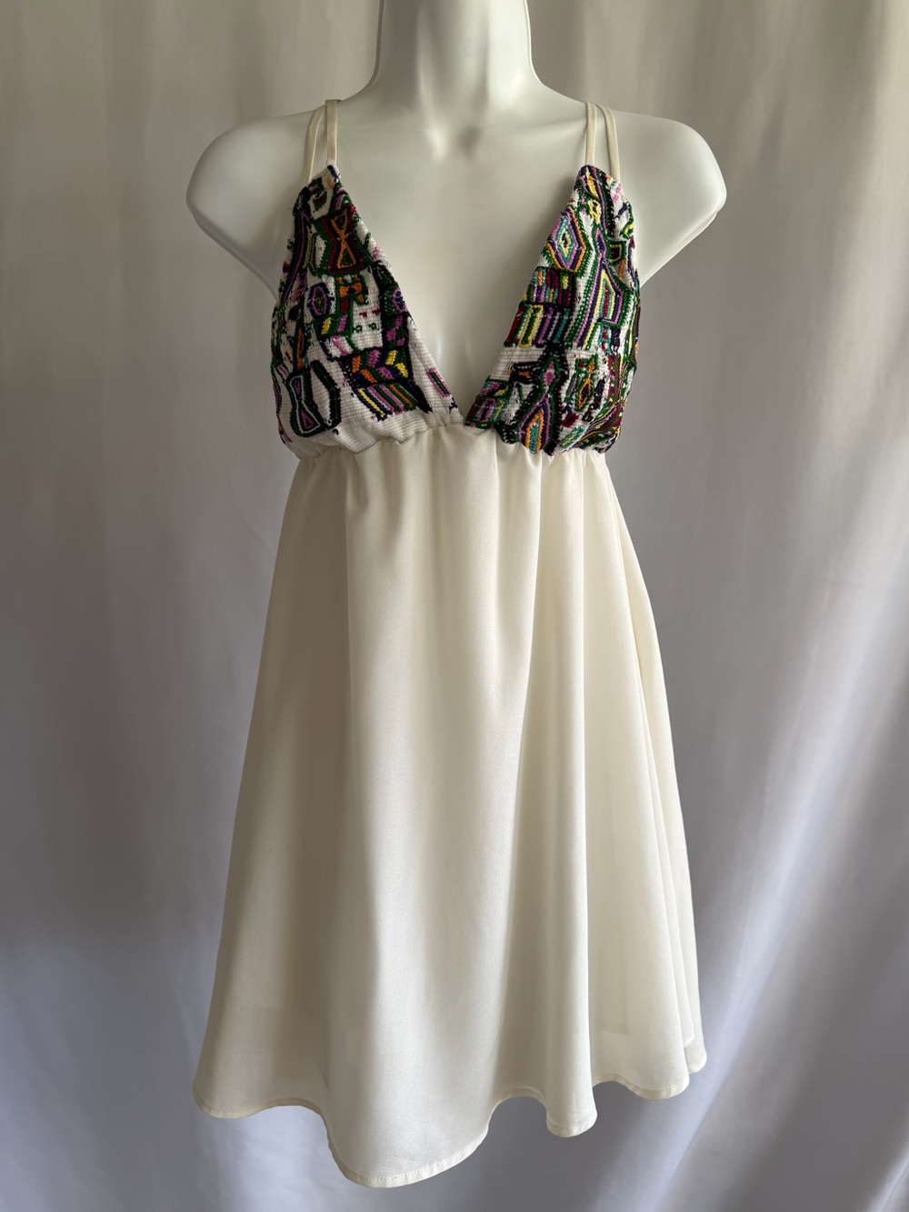 For Love and Lemons Hand Embroidered San Pedro Mini Dress White Size Small